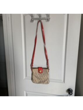 Women's DKNY Beige & Red Small Crossbody Bag